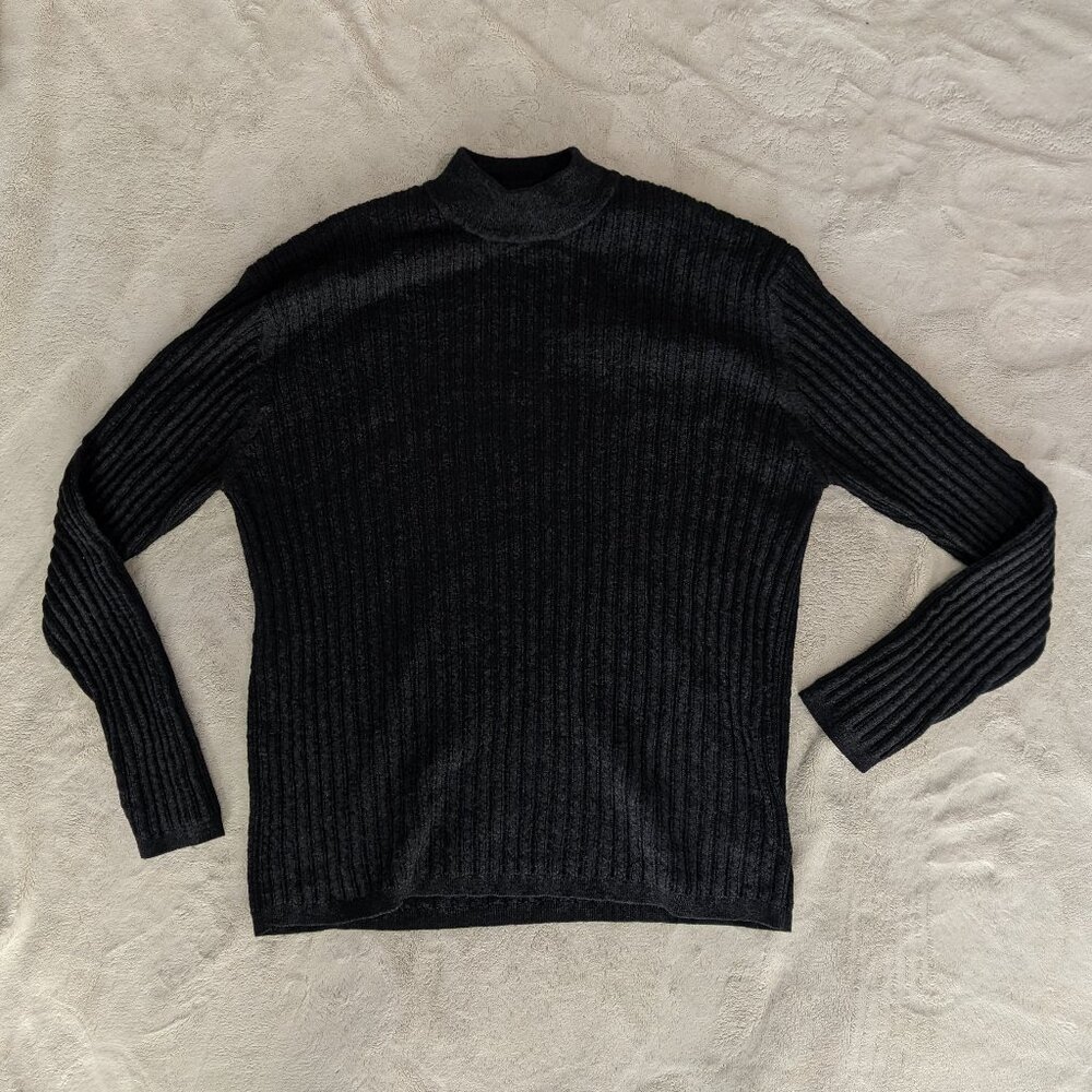 J. Ferrar 100% merino ribbed mockneck sweater, Charcoal